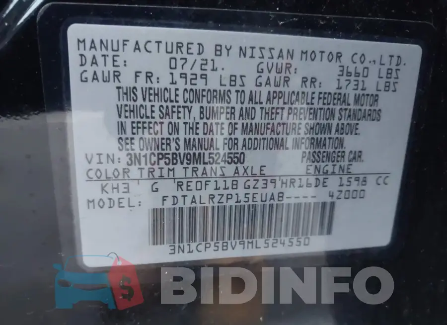 3N1CP5BV9ML524550 Photo# 9