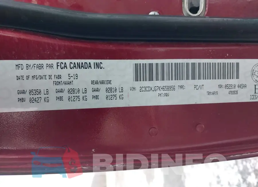 2C3CDXJG7KH658956 Photo# 9