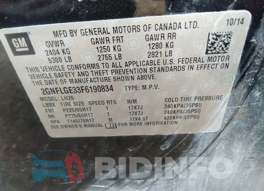 2GNFLGE33F6190834 Photo# 9