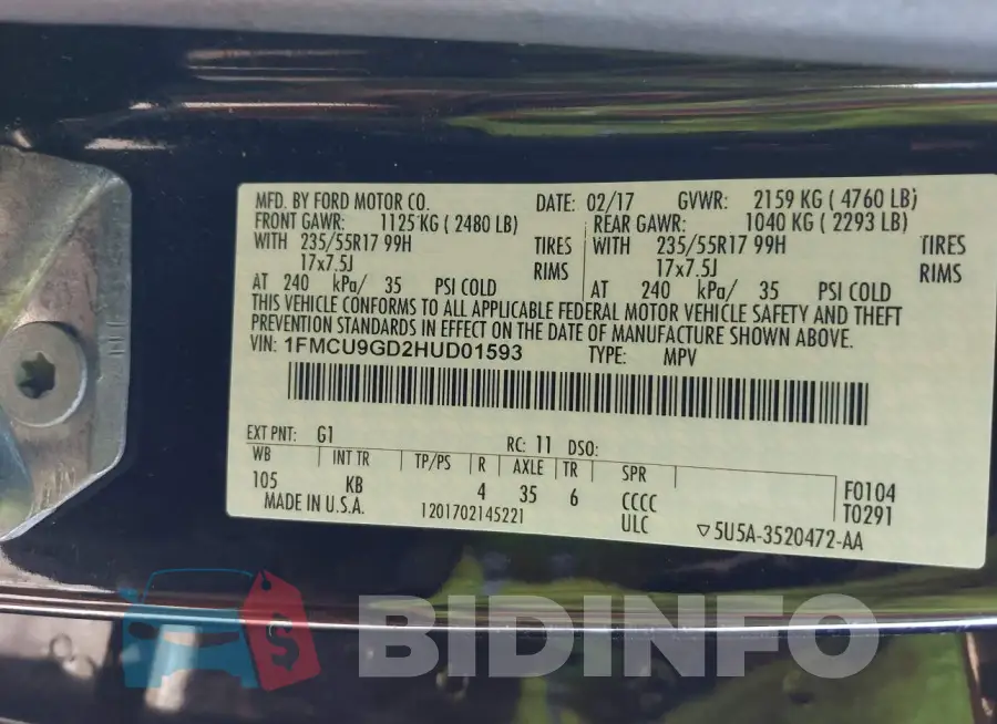 1FMCU9GD2HUD01593 Photo# 9