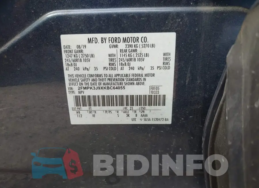 2FMPK3J9XKBC64055 Photo# 9