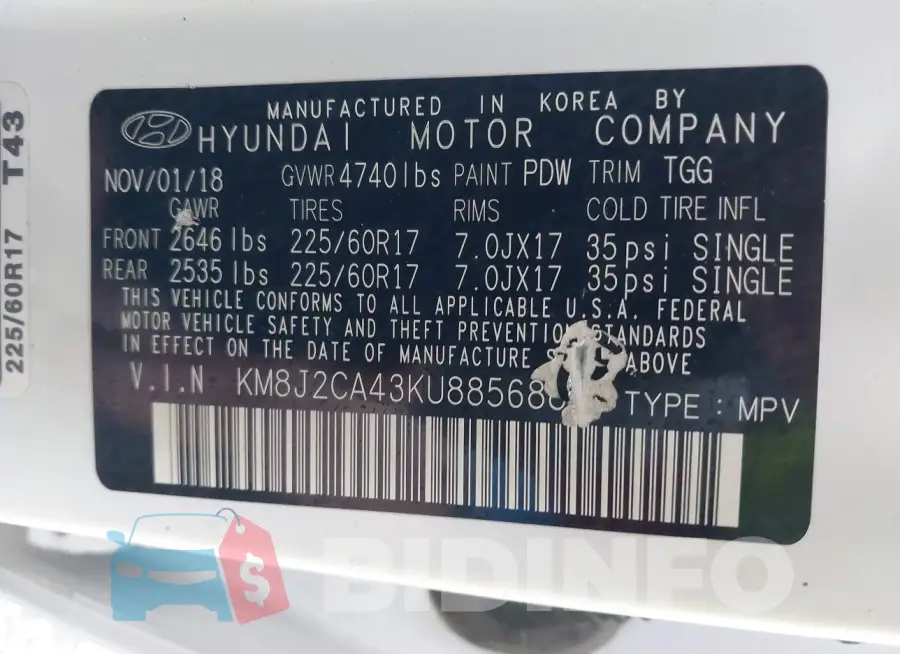 KM8J2CA43KU885688 Photo# 9