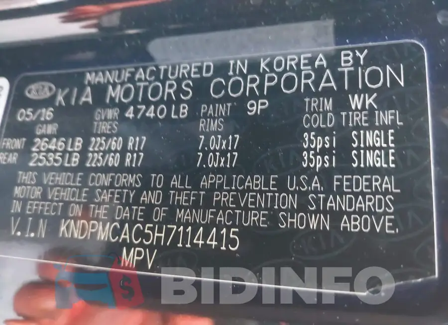 KNDPMCAC5H7114415 Photo# 9