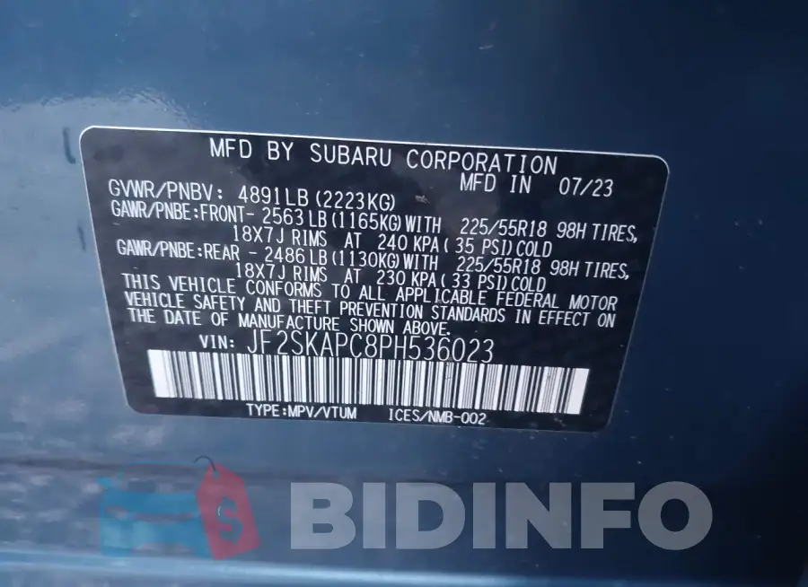 JF2SKAPC8PH536023 Photo# 9
