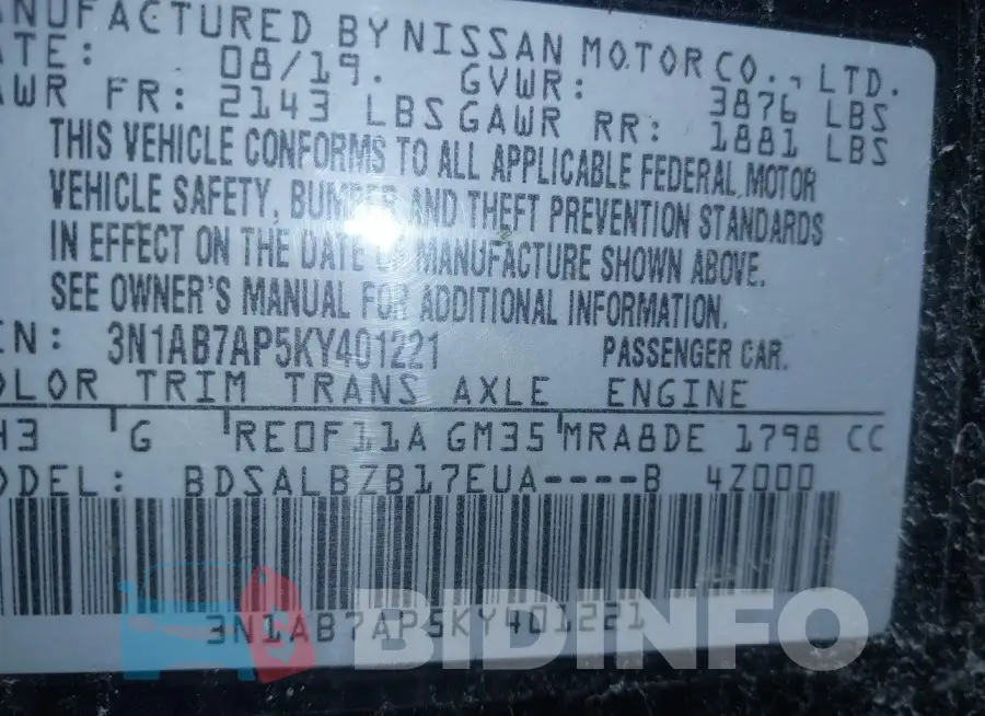 3N1AB7AP5KY401221 Photo# 9