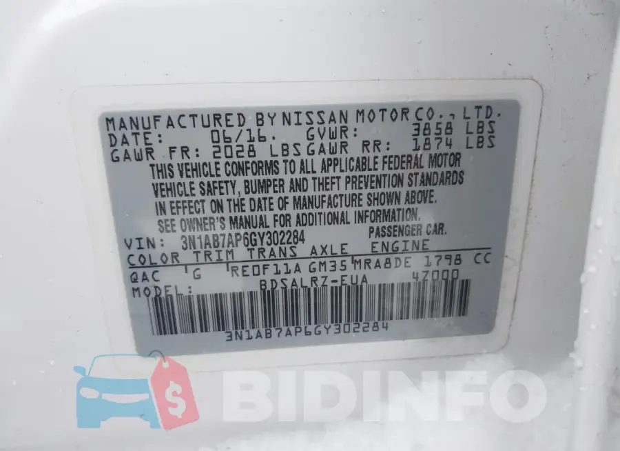 3N1AB7AP6GY302284 Photo# 9