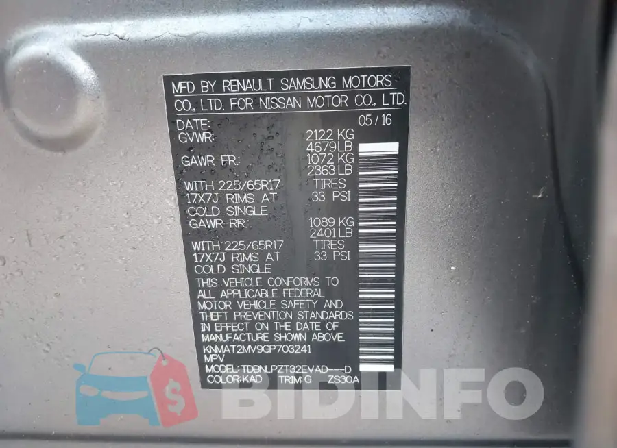 KNMAT2MV9GP703241 Photo# 9