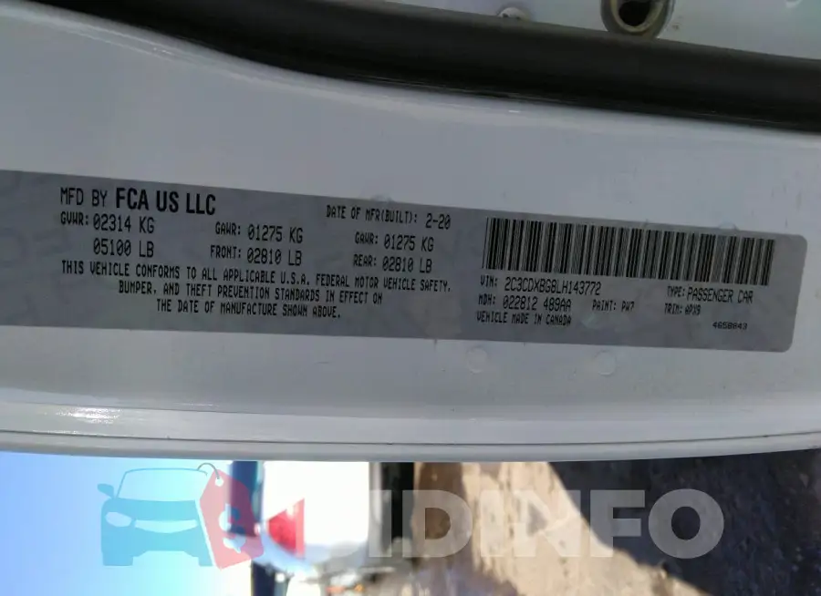 2C3CDXBG8LH143772 Photo# 9