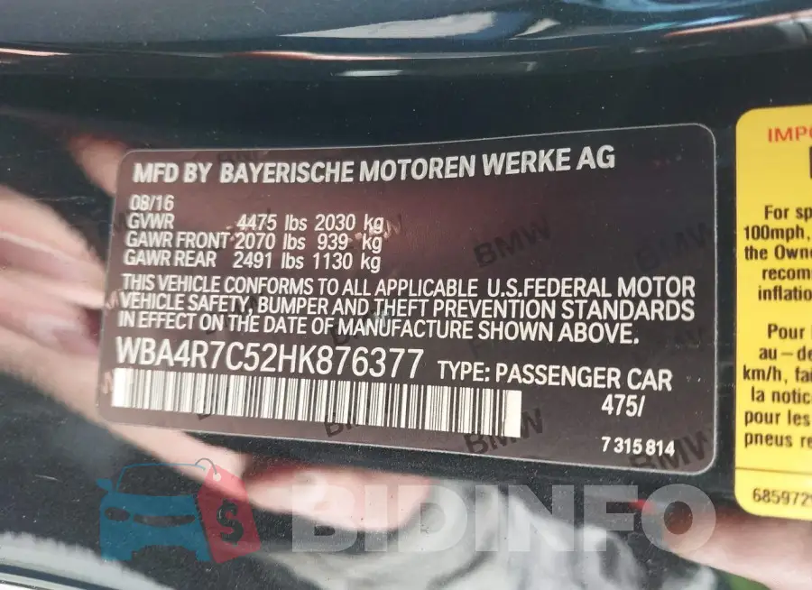 WBA4R7C52HK876377 Photo# 9