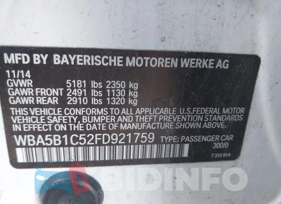 WBA5B1C52FD921759 Photo# 9