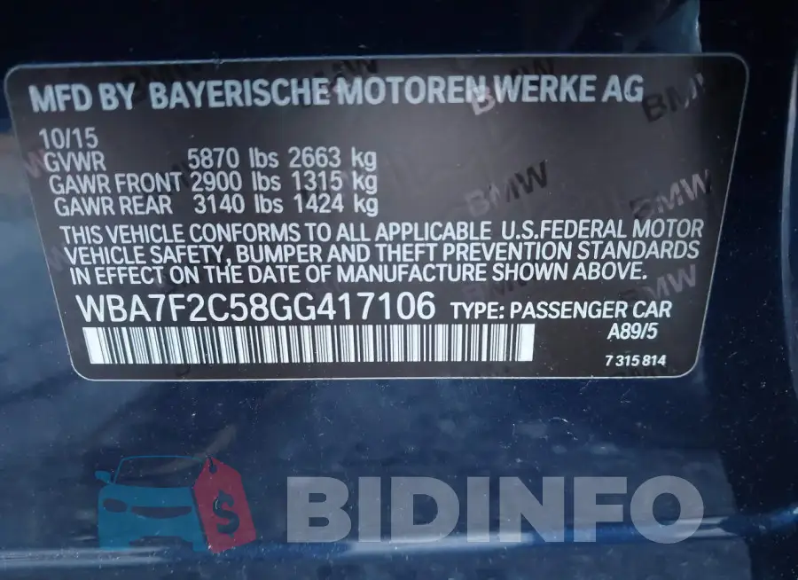 WBA7F2C58GG417106 Photo# 9