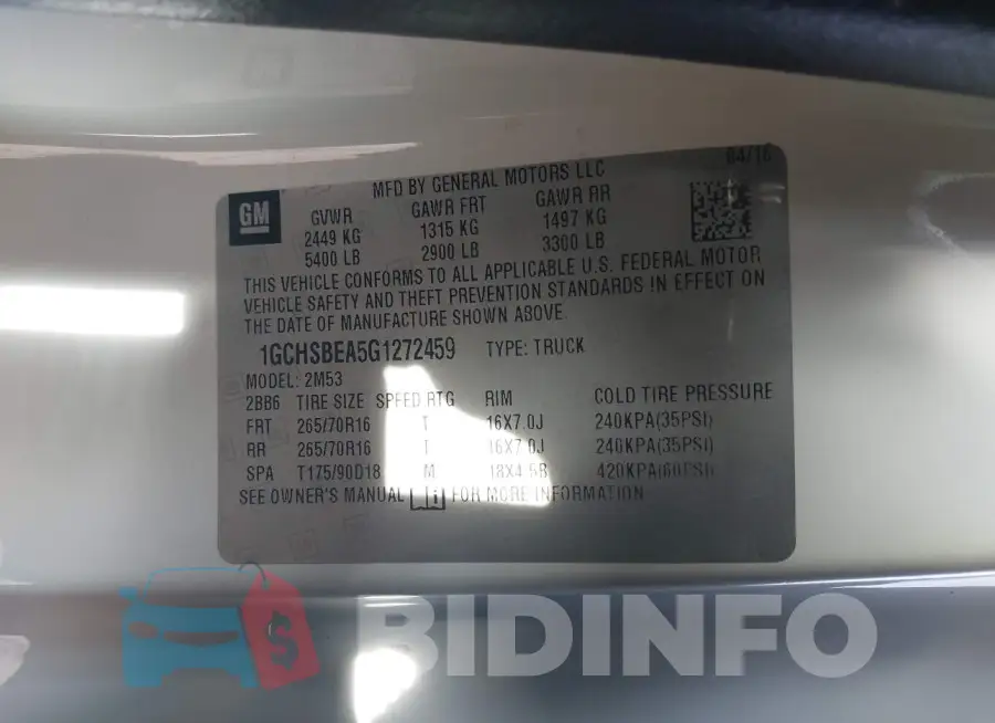 1GCHSBEA5G1272459 Photo# 9