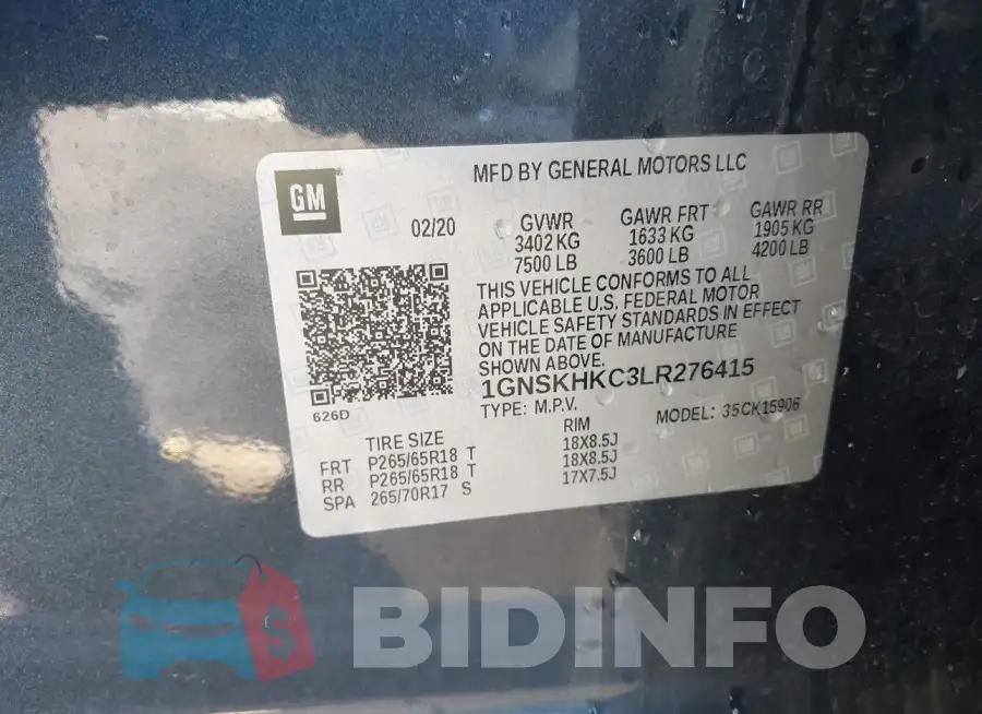 1GNSKHKC3LR276415 Photo# 9