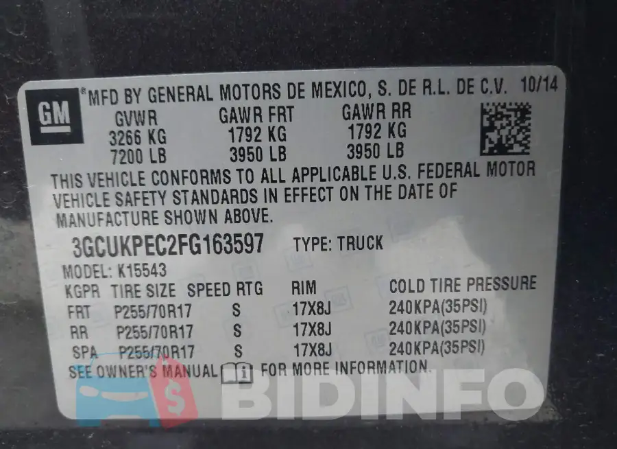3GCUKPEC2FG163597 Photo# 9