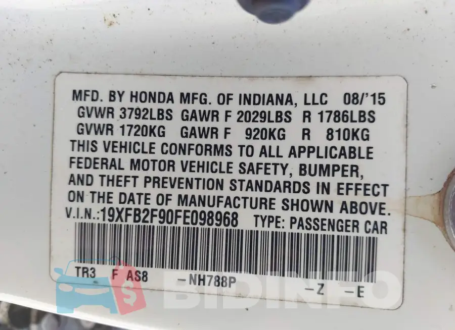 19XFB2F90FE098968 Photo# 9