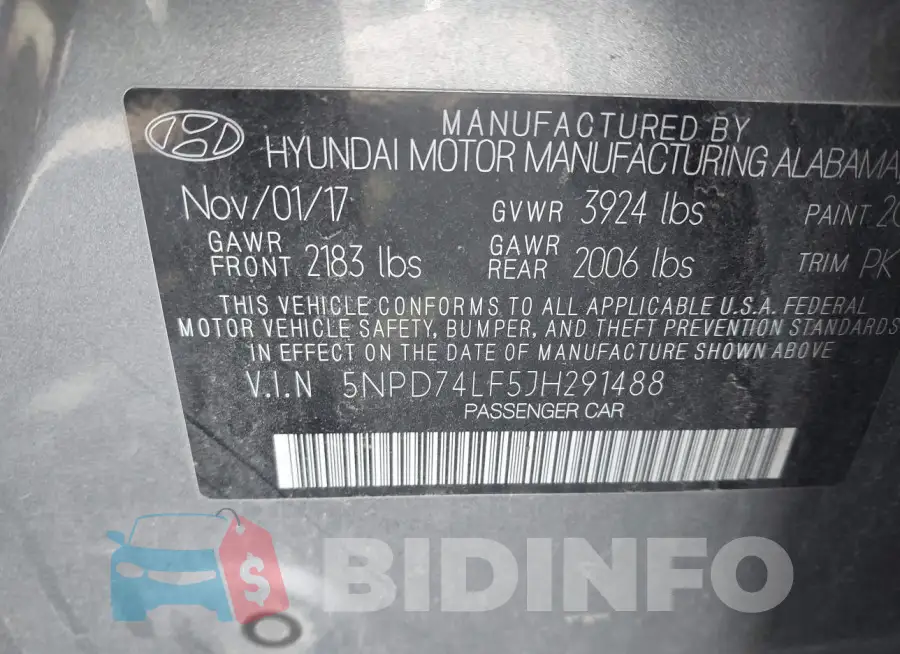 5NPD74LF5JH291488 Photo# 9
