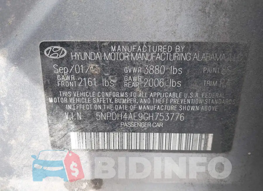 5NPDH4AE9GH753776 Photo# 9