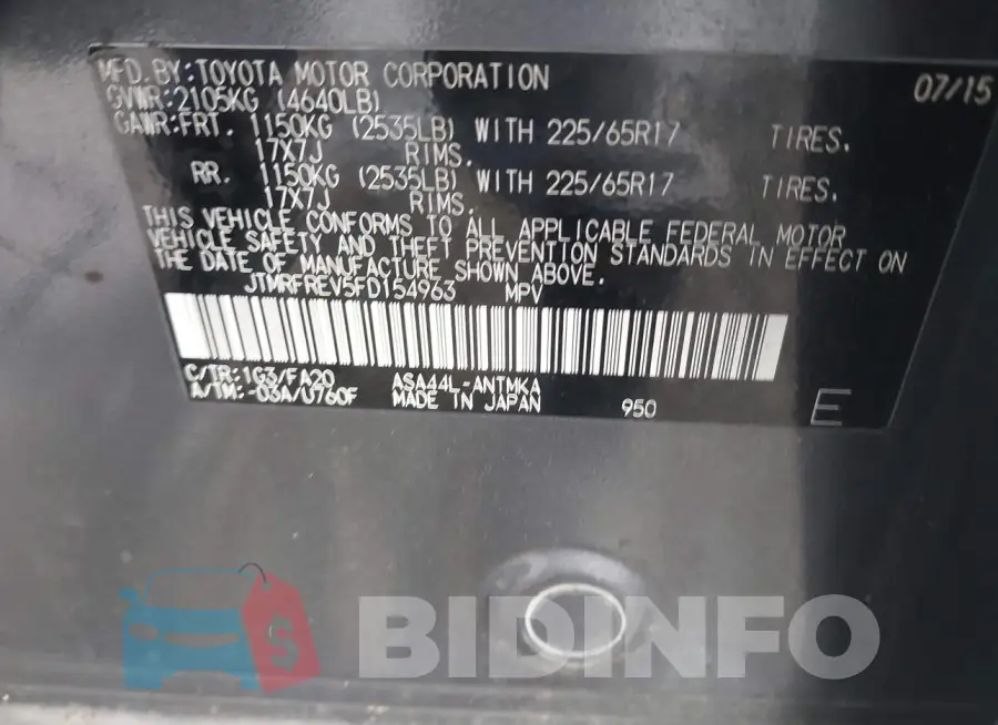 JTMRFREV5FD154963 Photo# 9