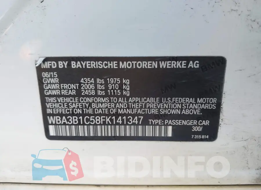 WBA3B1C58FK141347 Photo# 9