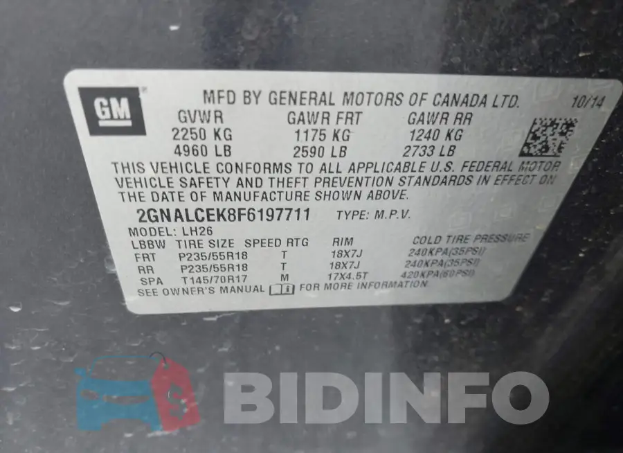 2GNALCEK8F6197711 Photo# 9