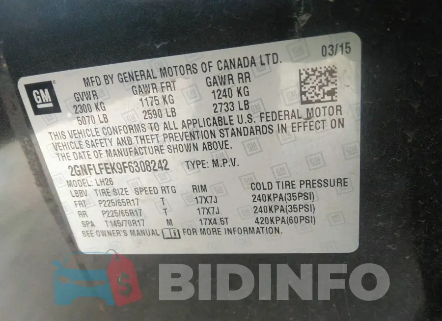 2GNFLFEK9F6308242 Photo# 9