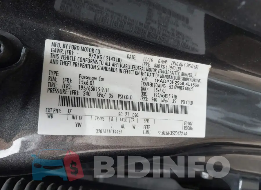 1FADP3E29GL401568 Photo# 9