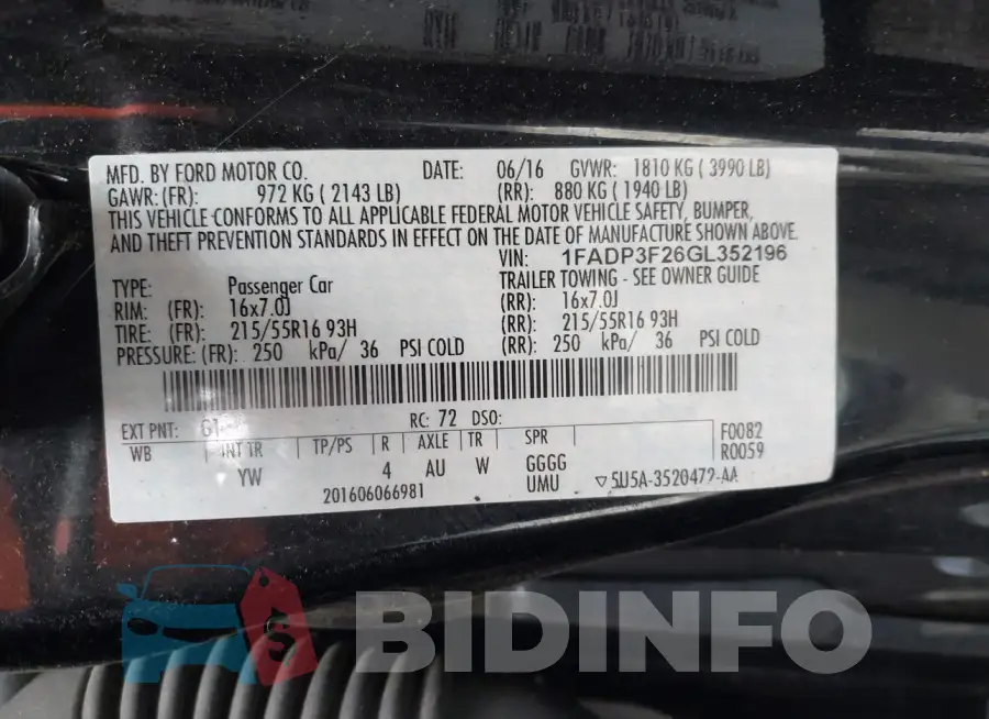 1FADP3F26GL352196 Photo# 9