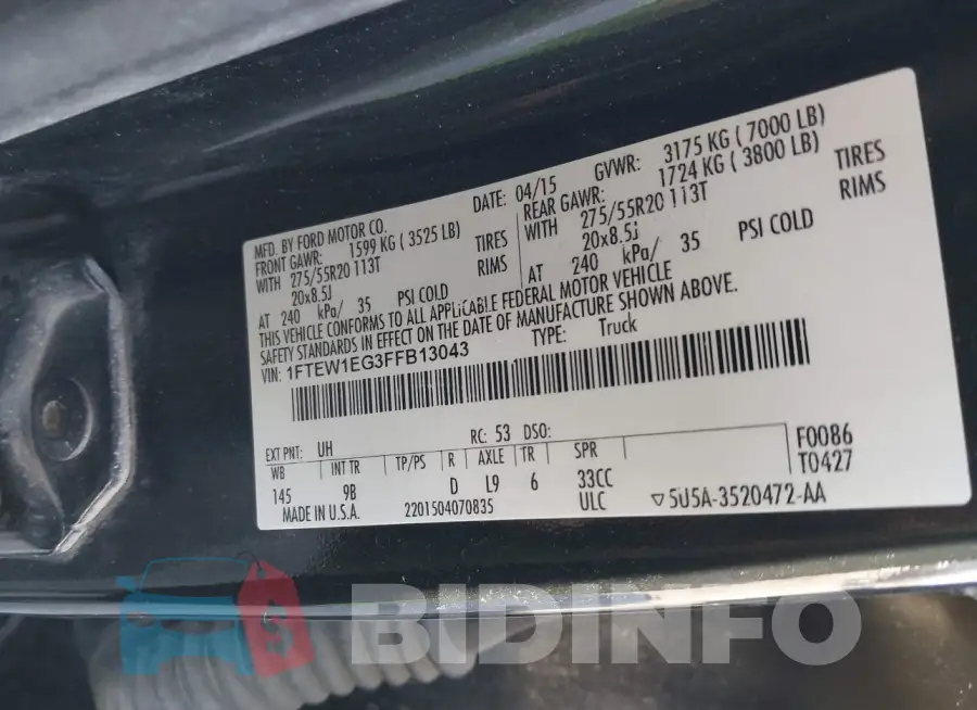 1FTEW1EG3FFB13043 Photo# 9