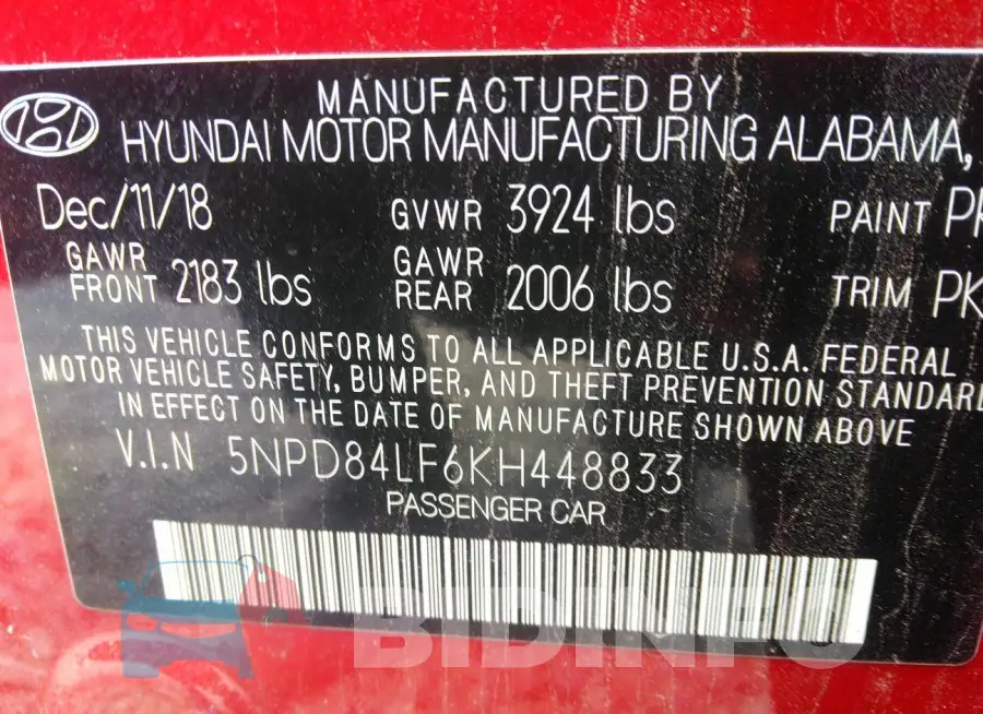 5NPD84LF6KH448833 Photo# 9
