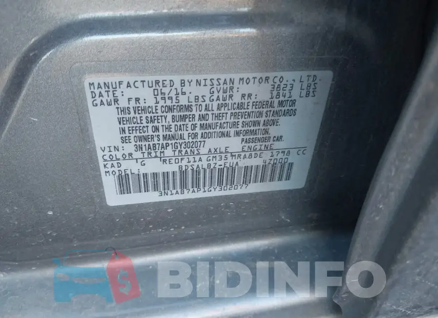 3N1AB7AP1GY302077 Photo# 9