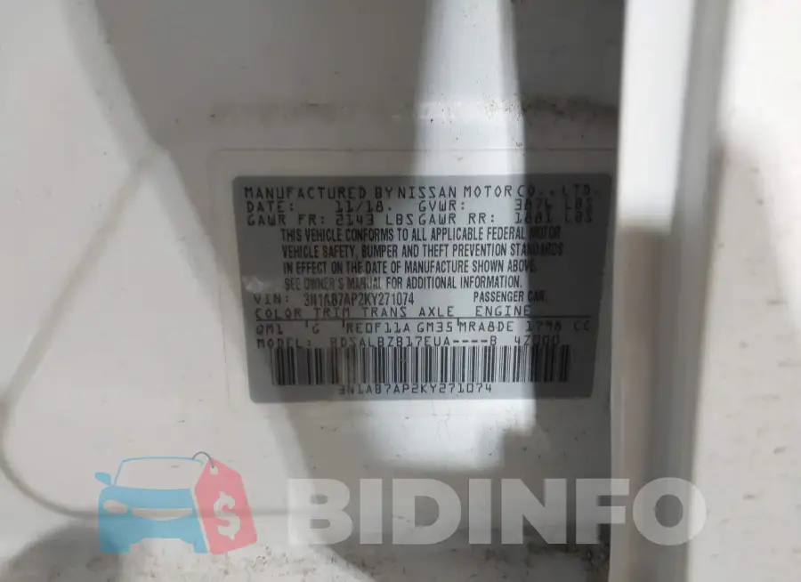3N1AB7AP2KY271074 Photo# 9