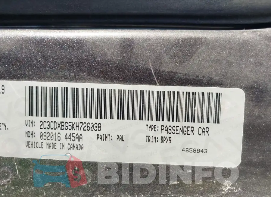 2C3CDXBG5KH726038 Photo# 9