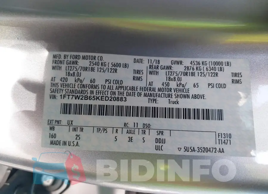1FT7W2B65KED20883 Photo# 9