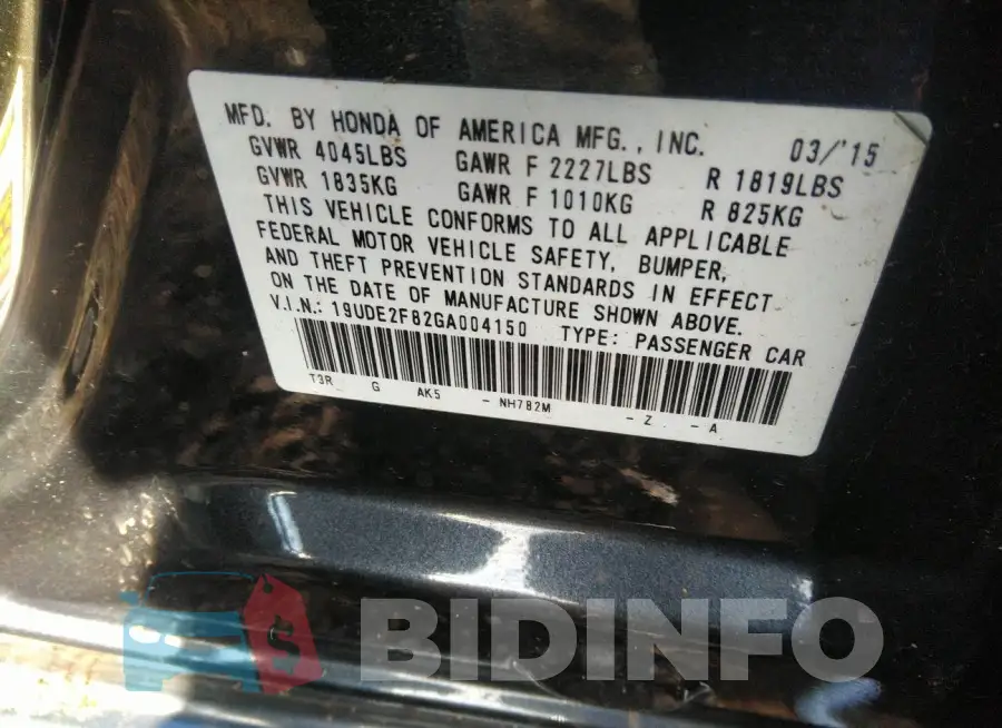 19UDE2F82GA004150 Photo# 9