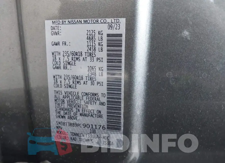 5N1BT3BB9PC901176 Photo# 9