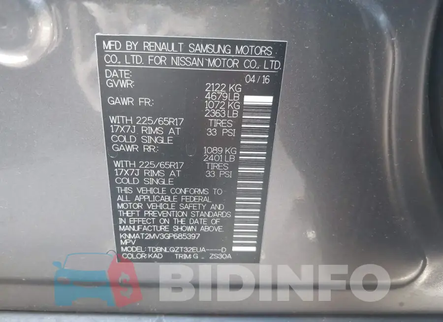 KNMAT2MV3GP685397 Photo# 9