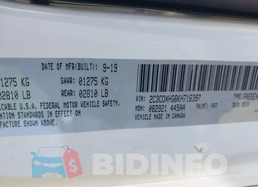 2C3CDXHG6KH716397 Photo# 9