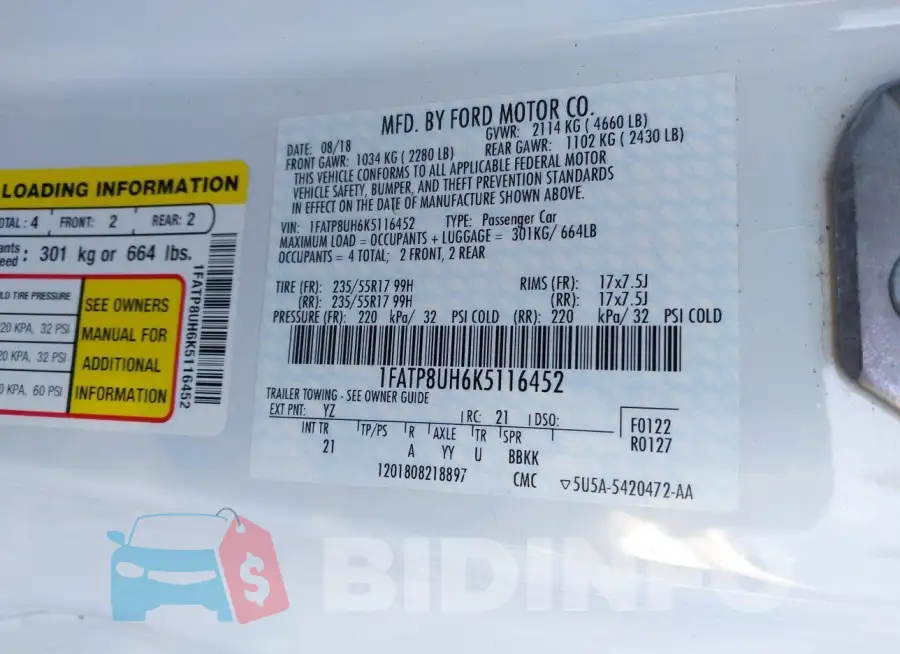 1FATP8UH6K5116452 Photo# 9