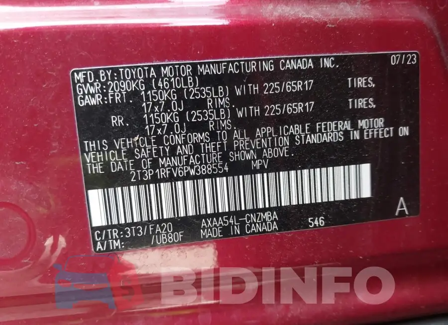 2T3P1RFV6PW388554 Photo# 9