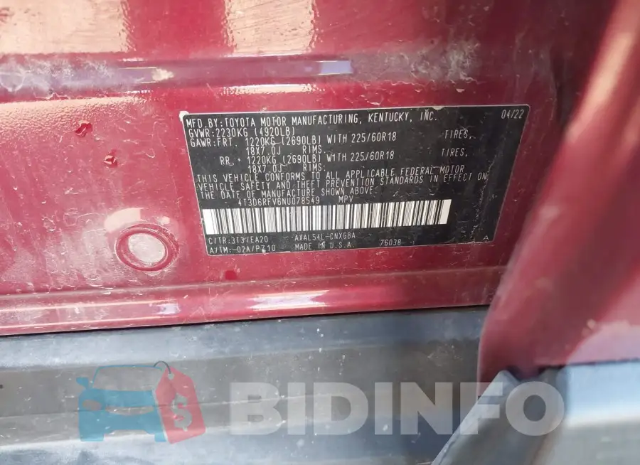 4T3D6RFV6NU078549 Photo# 9