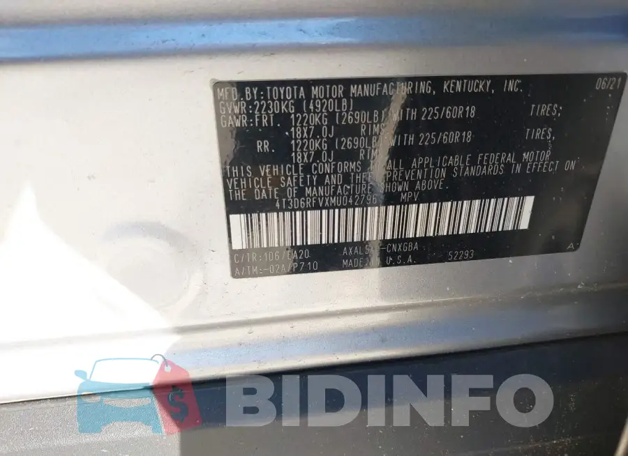 4T3D6RFVXMU042796 Photo# 9