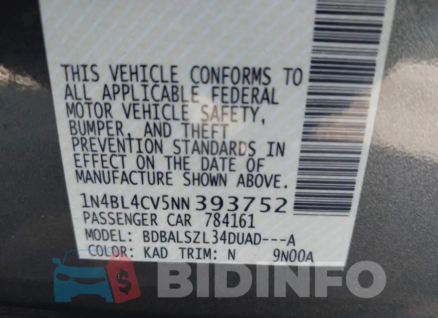 1N4BL4CV5NN393752 Photo# 9