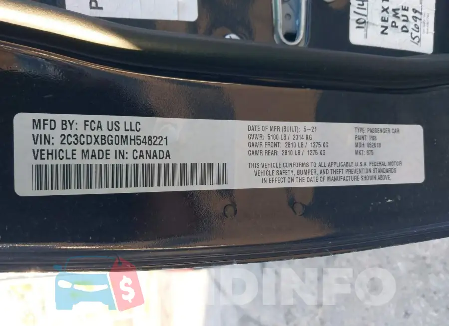 2C3CDXBG0MH548221 Photo# 9
