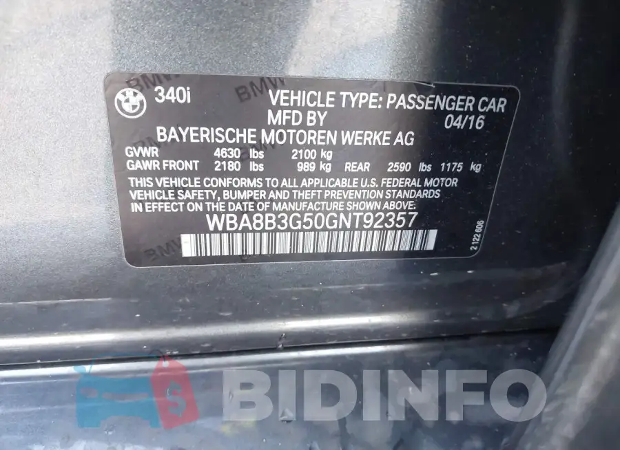 WBA8B3G50GNT92357 Photo# 9