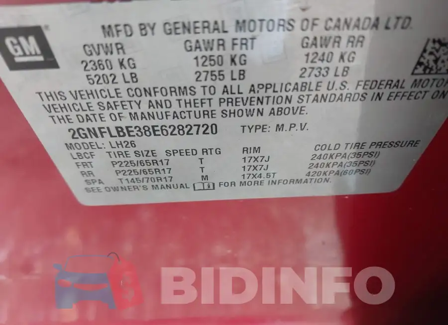 2GNFLBE38E6282720 Photo# 9