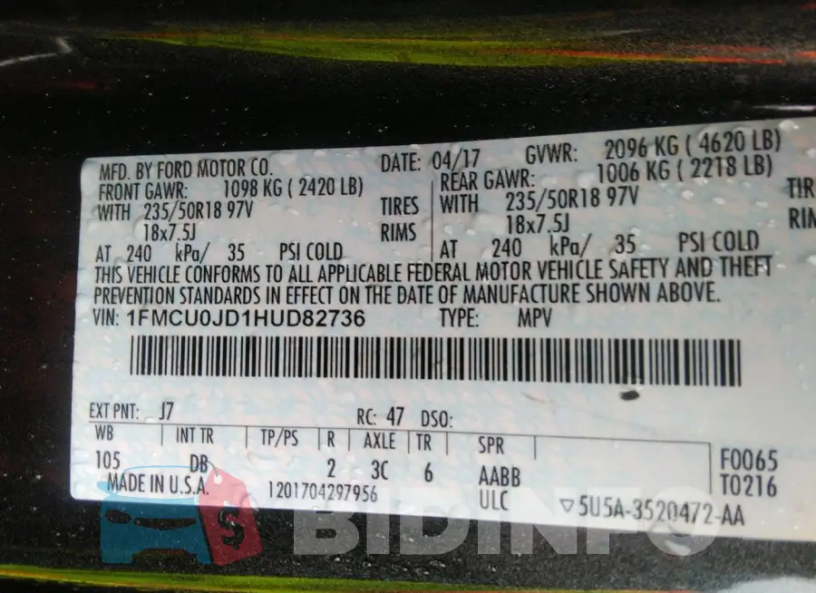 1FMCU0JD1HUD82736 Photo# 9