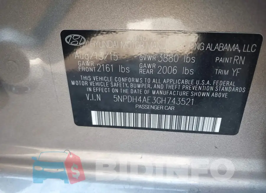5NPDH4AE3GH743521 Photo# 9