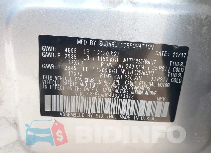 4S4BSAHC4J3273073 Photo# 9