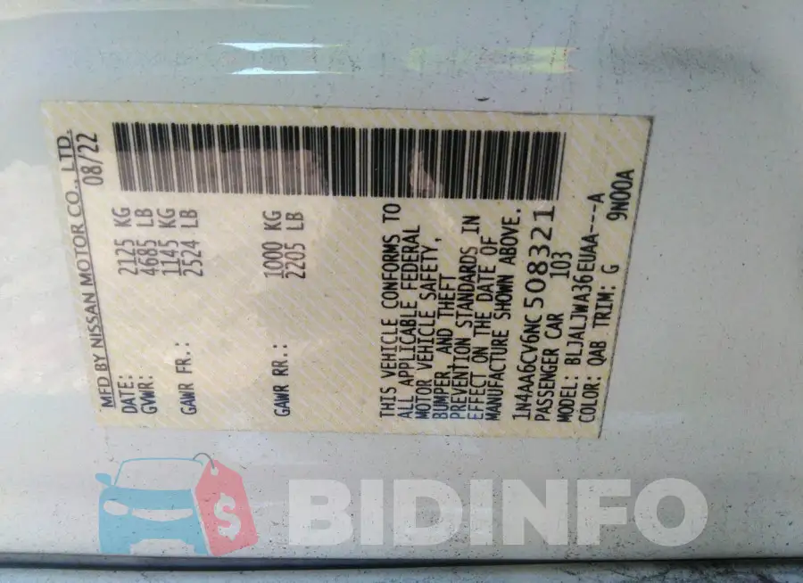 1N4AA6CV6NC508321 Photo# 9