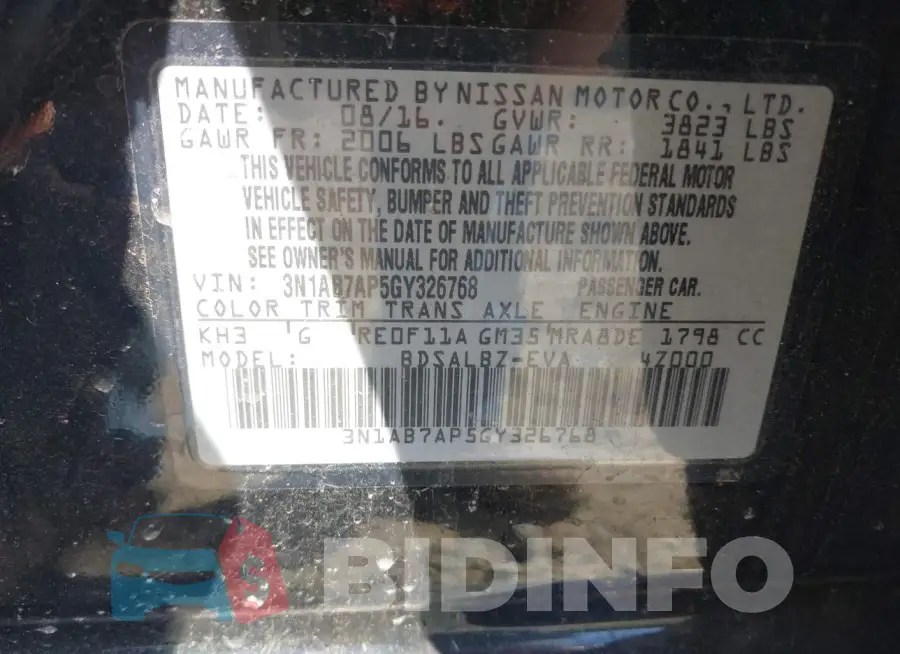 3N1AB7AP5GY326768 Photo# 9